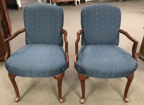 Pair of Queen Anne Style Upholstered Arm Chairs