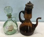 Vintage Amber Chiller Pitcher and Vintage 1849 Ship Decanter