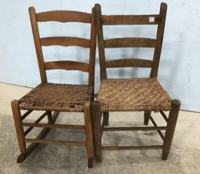 Two Primitive Hand Made Chair and Rocker