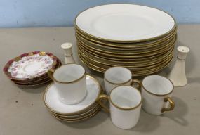 Cleveland Porcelain Dinner Plates, Hemenway's Cup and Saucers, Lenox Salt & Pepper, Limoge Hand Painted Saucers