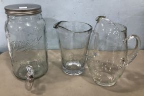 Large Clear Glass Pitchers and Mason Dispenser Jar