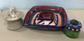 Rabbit Pottery Dish, Gail Pittman Chip and Dip, Small Wood Trinket Box