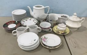 Large Group of Porcelain Cups, Saucers, Pitcher