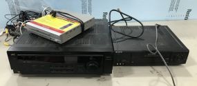 JVC Receiver, Sony VHS Player, Coby Dvd, and Speaker