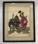 Hand Colored Bull Fighter Artwork