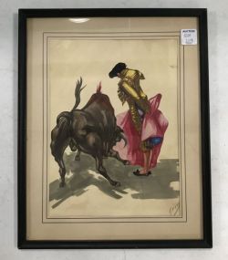 Hand Colored Bull Fighter Artwork