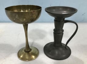 Old Brass Chalice and Colonial Style Candle Holder