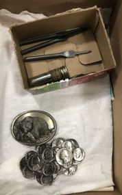 Two Vintage Belt Buckle, and Drill Bits