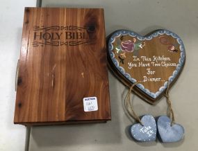 Oak Holy Bible Book Box and Hear Kitchen Decor Plaque