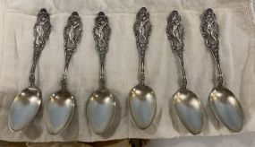 Six Art Nouveau Nude Sterling Spoons
