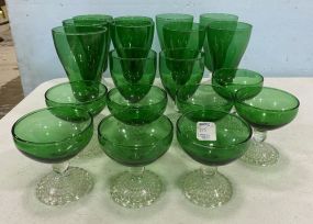 Set of Anchor Hocking Bubble Foot Green Glasses