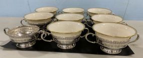 9 Sterling Silver Bouillon or Tea / Coffee Cups with Lenox Porcelain Inserts
