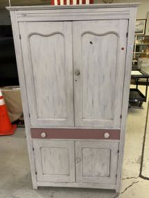 Vintage Painted White Pie Safe Cabinet