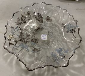 Silver Plate Inlay Footed Glass Bowl