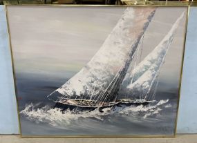 Large Sailboat Painting Signed