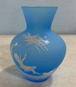 Mary Gregory Blue Art Vase Signed E. Brown 1972