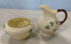 Belleek Eggshell Pitcher and Bowl