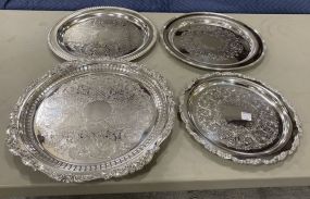 Four Silver Plate Round Serving Trays