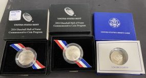 1986 Liberty Half Dollar and Two 2014 Baseball Hall of Fame Commemorative Coin