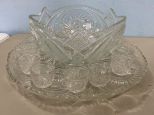 Vintage Pressed Glass Pinwheel Punch Bowl