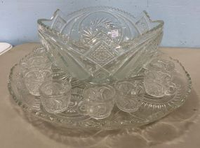 Vintage Pressed Glass Pinwheel Punch Bowl