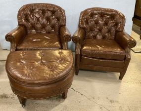 Pair of Leathercraft Arm Chair with One Ottoman