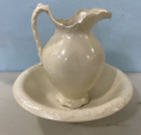 Ceramic Pottery Water Pitcher and Bowl