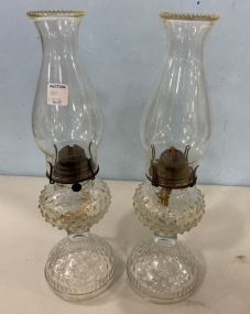 Pair of Hobnail Style Oil Lamps
