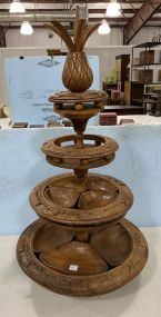 Vintage Wood Carved Three Tier Serving Stand