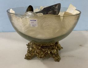 Vintage Glass Punch Bowl with Ornate Metal Base