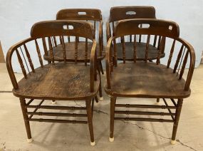 Four Primitive Windsor Style Barrel Chairs