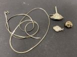 Sterling Necklace, Sterling Trumpet Pendant, Small Pendant, and Non Marked Apple