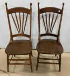 Two Vintage Oak Spindle Back Side Chairs