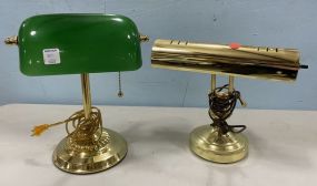 Two Brass Bankers/Desk Lamps