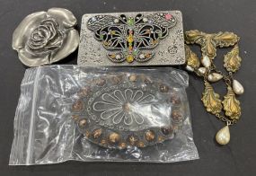 Decorative Belt Buckles and Vintage Metal Brooch
