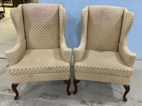 Pair of North Hickory Upholstered Wing Back Chairs