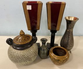 Group of Pottery and Glass Candle Holders