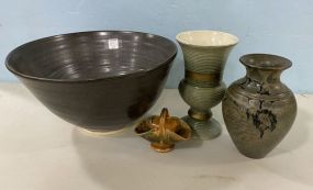 Four Pottery Vases and Bowl