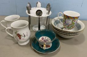 Milk Glass Sauce Compote, Mugs, Porcelain Bowls, and Cup Saucer