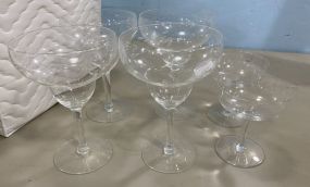 Four Etched Crystal Martini Glasses and Two Sherbets
