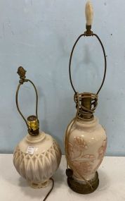 Two Vintage Mid 1900's Glass Table Lamps
