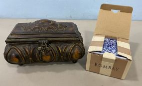 Modern Metal Trinket Box and Bombay Blue and white Coasters