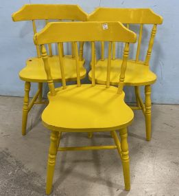 Three Painted Yellow Spindle Back Chairs