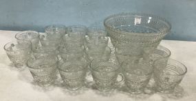 Set of Pressed Punch Cups and Matching Bowl