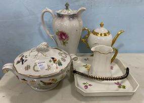 Porcelain Tureen, Pitchers, Creamer and Handled Tray