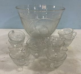 Footed Glass Punch Bowl with Cups