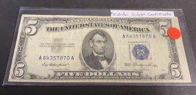 $5 Dollar Silver Certificate Note