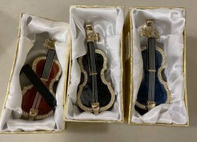 Three Rucinni Blue Violin Trinket Boxes