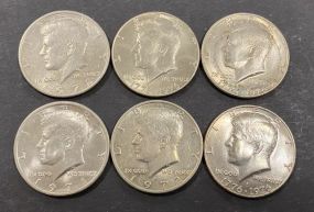 Six 1776-1976 Bicentennial Kennedy Half Dollar Coins