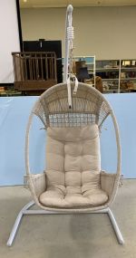 White Resin Wicker Hanging Egg Chair
